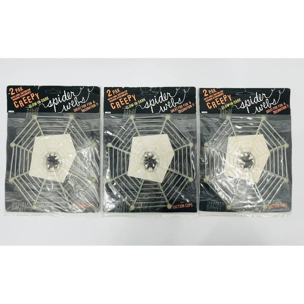 Arkin A-OK Toys NOS Glow-in-the-Dark Spider Webs Suction Vintage 1988 3x 2 Packs
